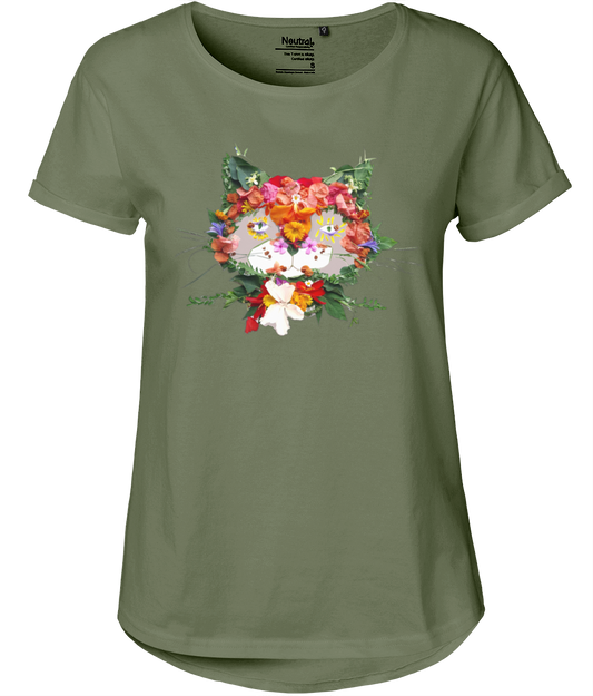 "Floral Cat" Body Fit T-Shirt