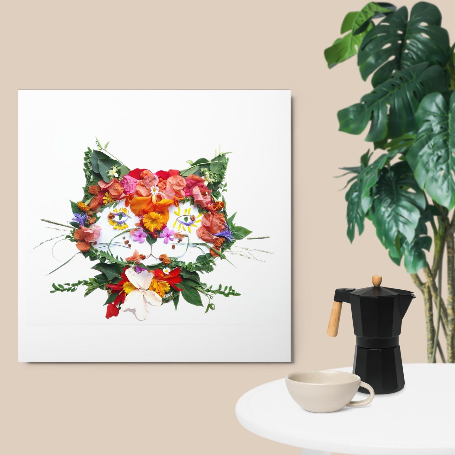 Floral Cat Metal prints