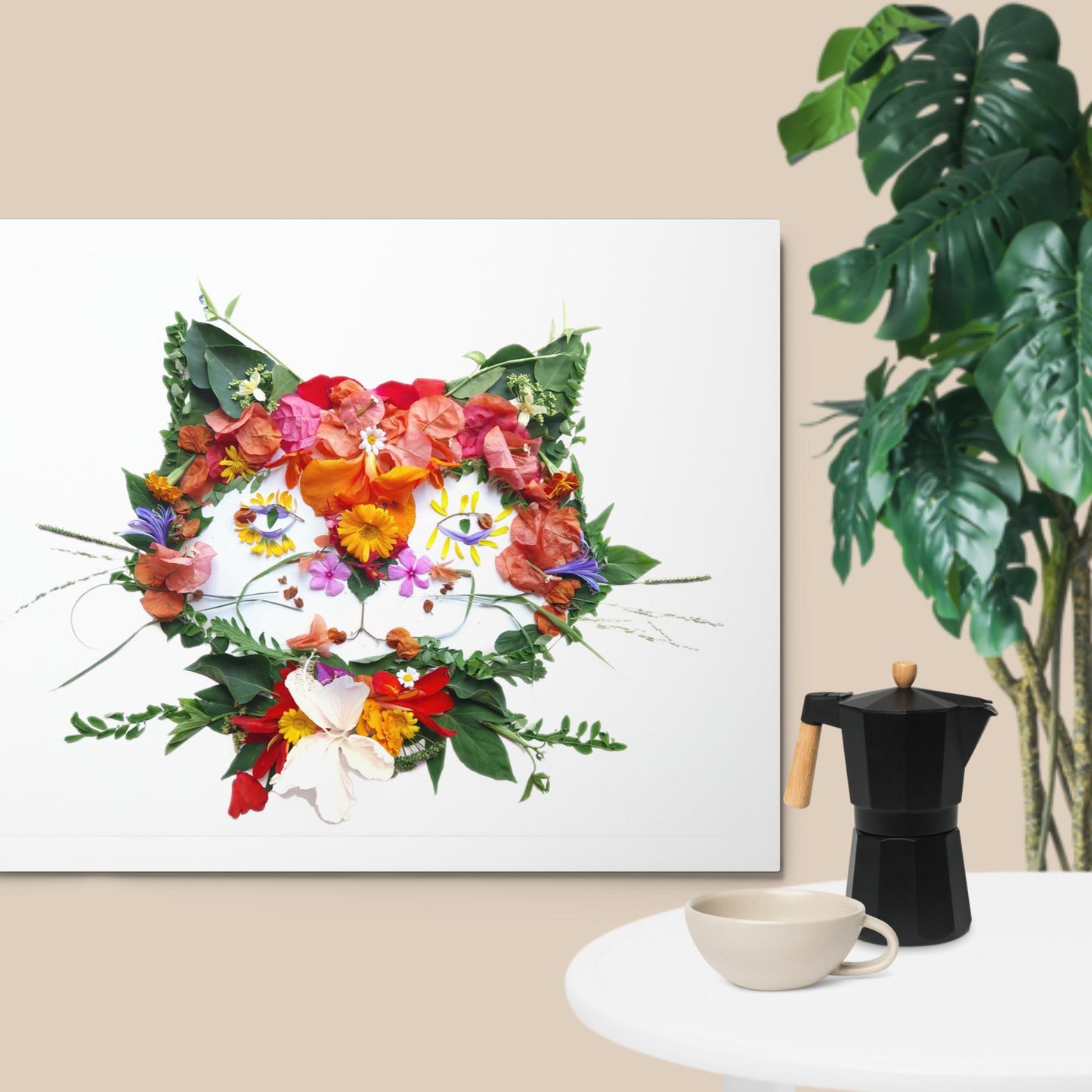 Floral Cat Metal prints