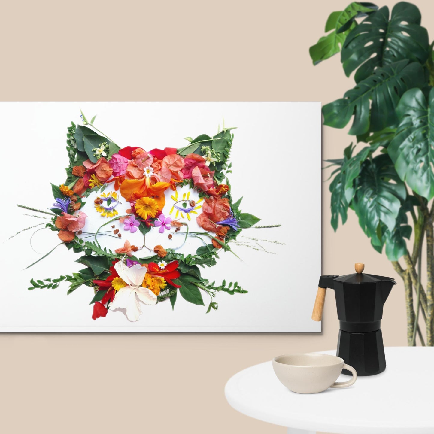 Floral Cat Metal prints